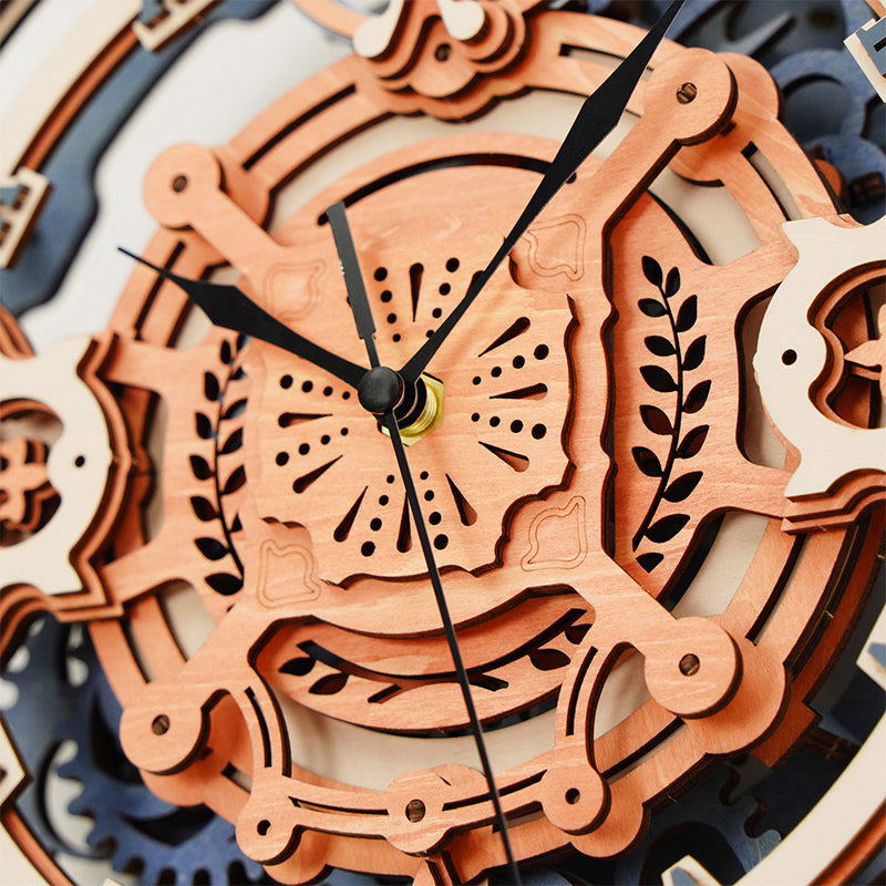 Horloge de conception mécanique en bois 3D de l'UE